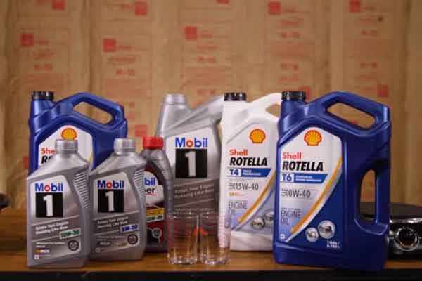 Mobil 1 and Shell Rotella engine oil