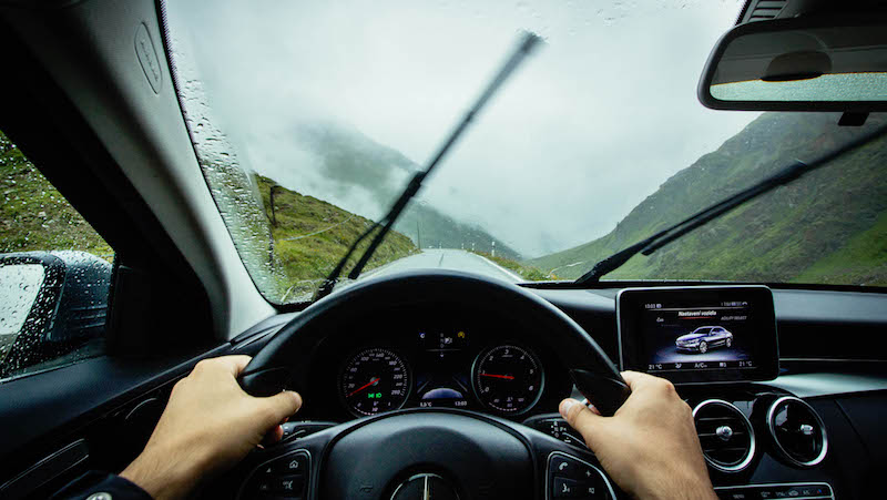 wiper blades being used in rainy weather