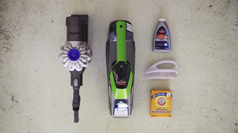 products and tools used to clean floor mats