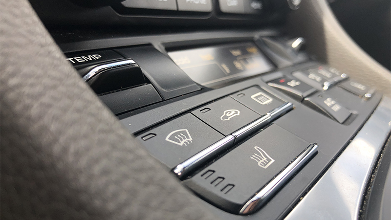 close-up of heated seat controls