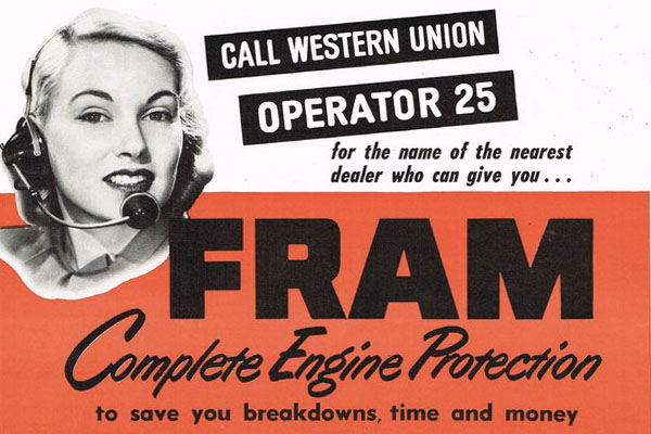an old FRAM filter ad showing a telephone operator