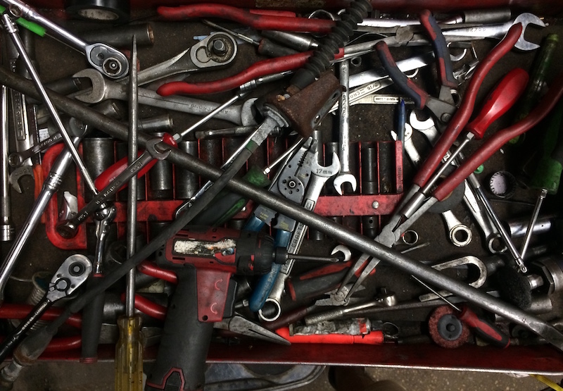 Drawer full of hand tools