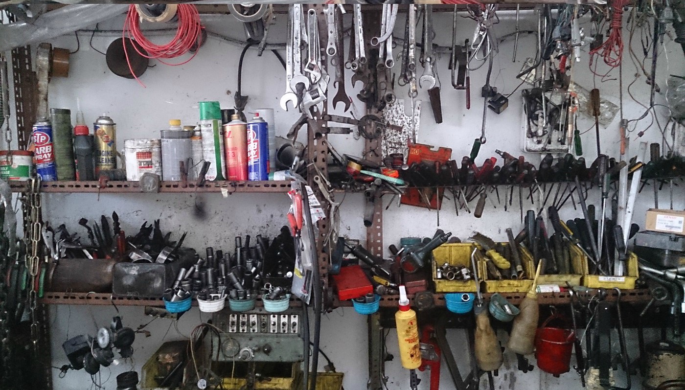 Workshop with tools hanging