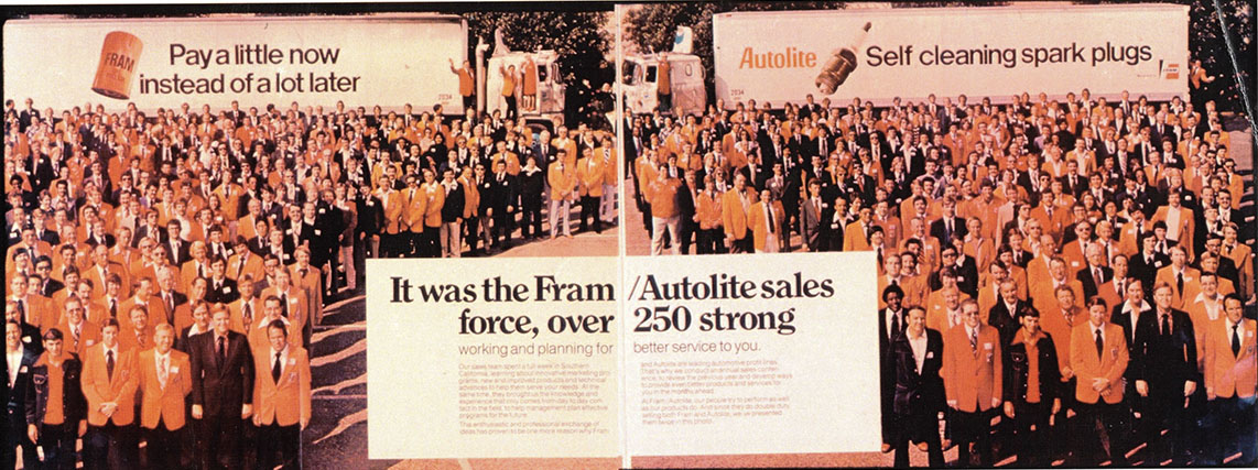 FRAM magazine spread with a variation of their 1971 slogan