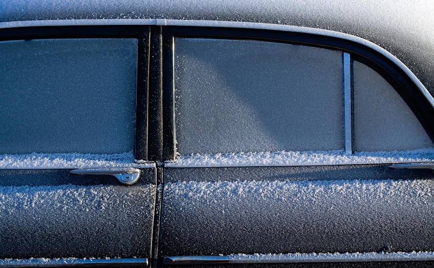 snowy car windows