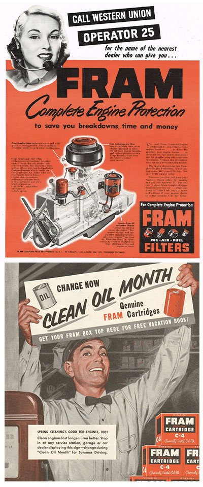1950 and 1954 FRAM ads