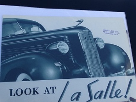 This black, green and cream brochure shares why you should buy a LaSalle; stamped with Don Lee Cadillac. (Photo credit: Tracy Isenberg.)