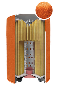 cutaway view of an orange FRAM Force oil filter