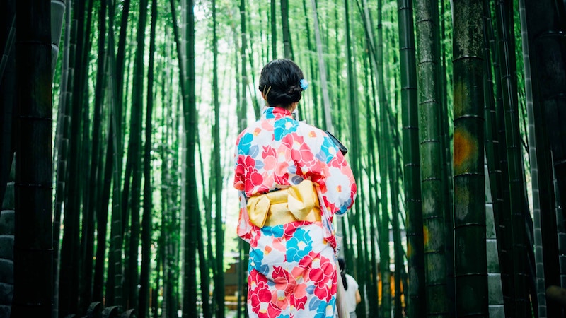 geisha in a bamboo forest