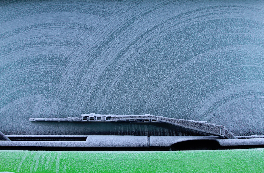 Foggy, iced over windshield