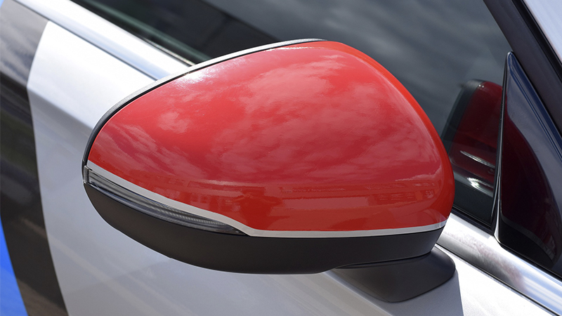 wrapped side mirror in black and red