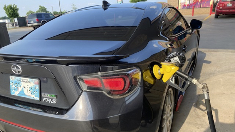 An FRS converted to use E85 filling up at the pump