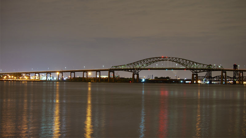 Newark Bay Bridge at night