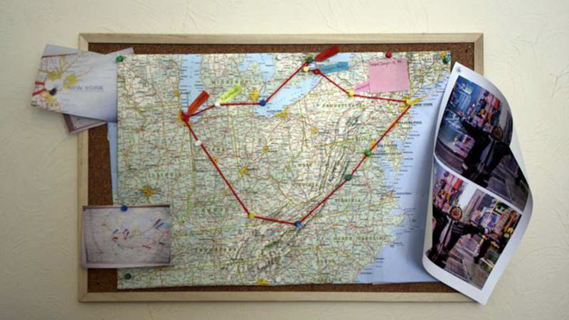 bulletin board with route marked