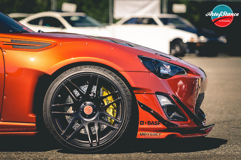 Lowered car with stretched tires